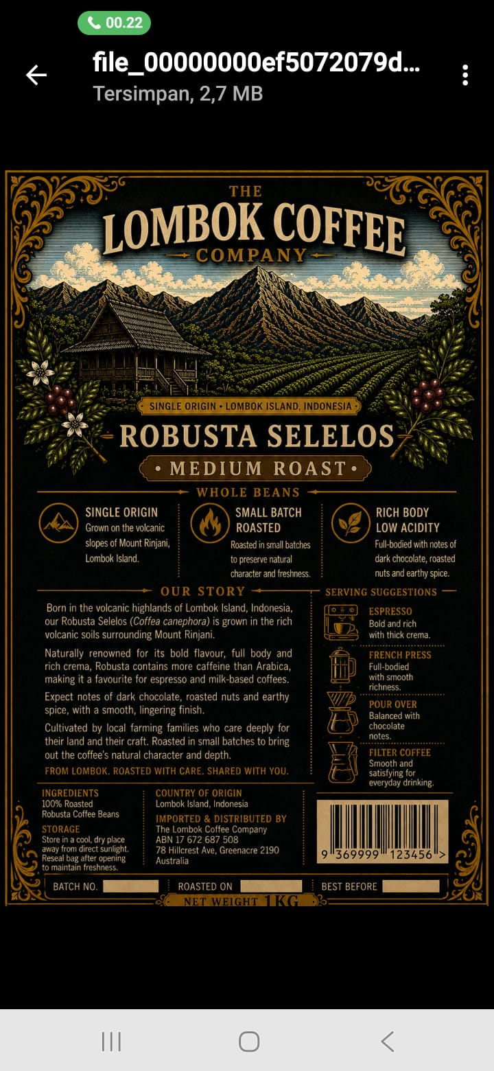 Robusta Seleco Medium Roast 1kg